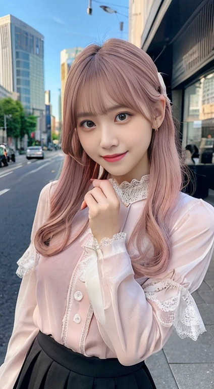 (nude :1.55),(Pink Hair :1.3),quality, Hello, extremely cute face, Very fine grain, Very fine hair, extremely cute, Very beautiful BREAK 1girl, Beautiful Face, cute, cute, Big eyes
(青White skin, White skin:1.2), (Purple eyes:1.2)
20-year-old, low length, Short hair with a slim waist, パステルPink Hair, Twin tails, Curly Hair, (Swept-apart bangs:1.3), Side Lock, Hair Ribbon, Black Ribbon, Lace ribbon, lace trim red eyeshadow, pink lips BREAK pink shirt, , jirai kei, Black Skirt, High Waist Skirt, black bow, bow, Long sleeve, choker, ribbon zip side combat boots
(pink blouse with lace:1.2)
Black tie ribbon lace trim legwear black knee socks absolute area BREAK outdoor, street, Shibuya 109 Rest Area
{Wicked Smile|Wicked Smile}