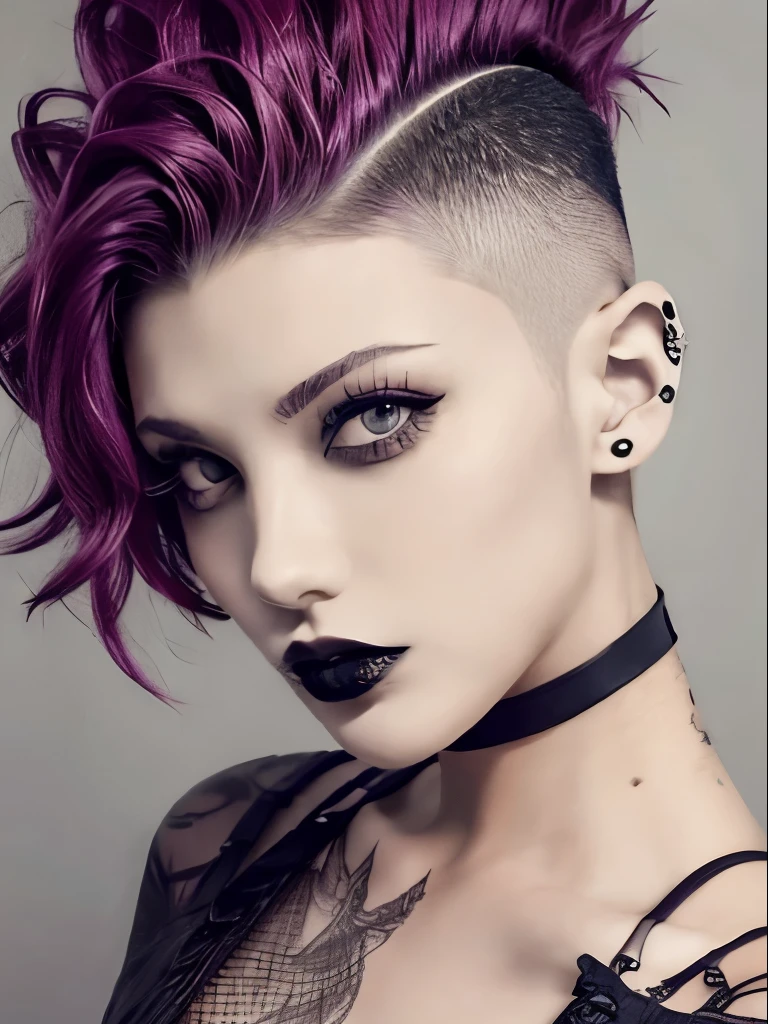 1girl,mowhawk with shaved sides, goth