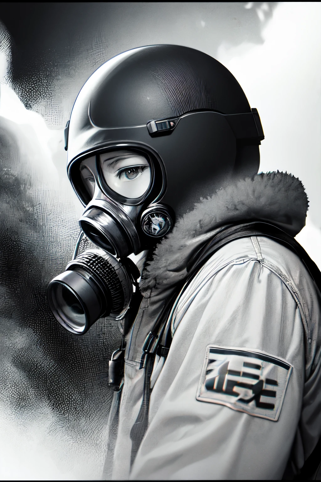 Gas mask black and white art