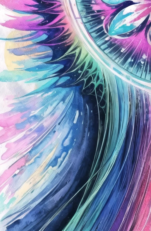 (Obra de arte, maximum quality, melhor qualidade,Watercolor (average),arte oficial, beautiful and aesthetic:1.2),(1 garota:1.3), (arte fractal:1.3),tronco, de lado, olhando para o espectador,standards,(rainbow colored hair,Colorida hair,cabelo meio azul e meio rosa:1.2),Water,liquid, nuvem,Colorida, estrelado,estrelas,