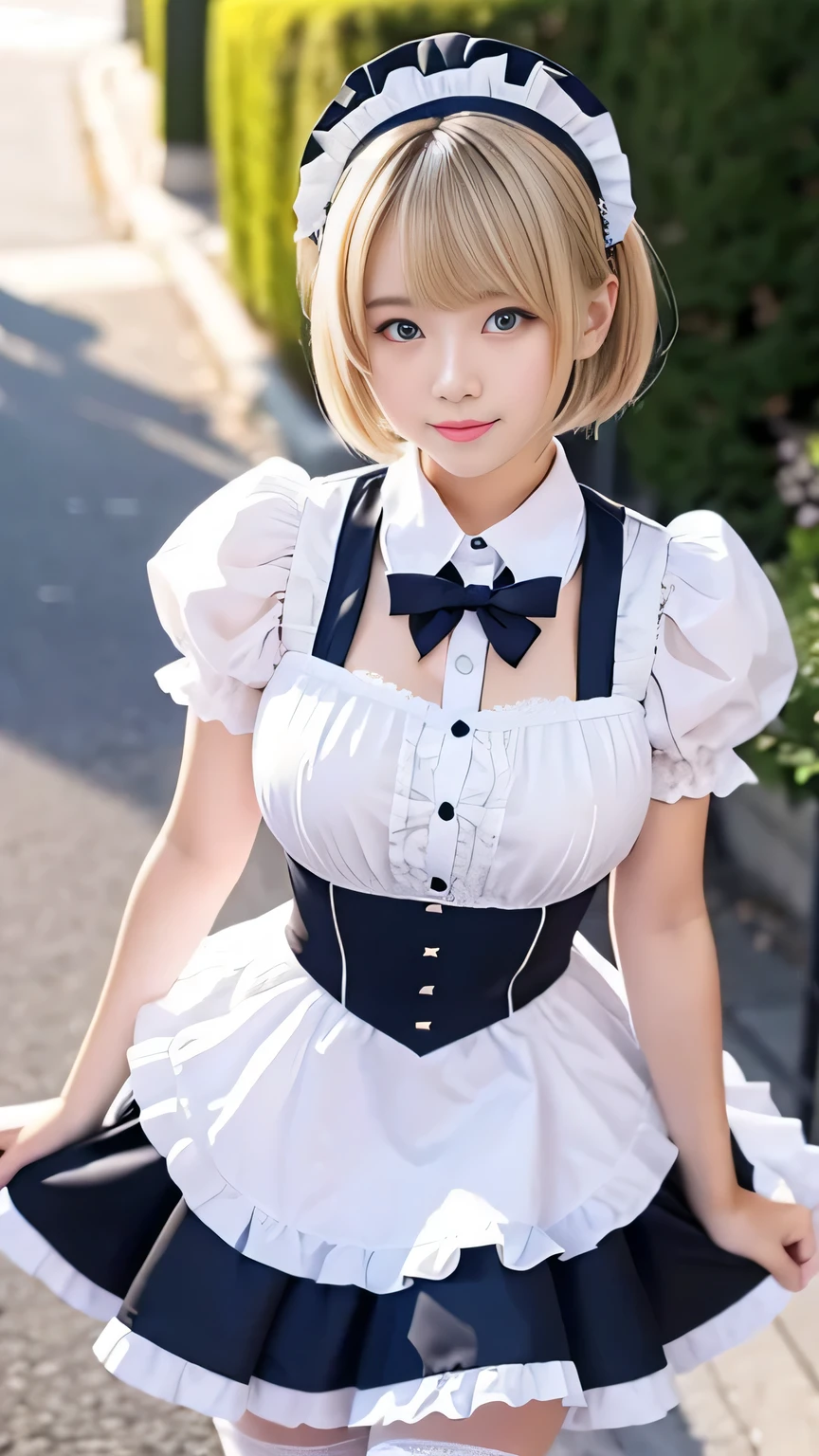 whole body、mini skirt、Beautiful maid、blonde twintails、indoor