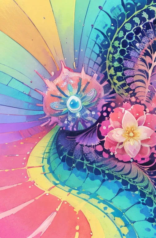 (Obra de arte, maximum quality, melhor qualidade,Watercolor (average),arte oficial, beautiful and aesthetic:1.2),(1 garota:1.3), (arte fractal:1.3),tronco, de lado, olhando para o espectador,standards,(rainbow colored hair,Colorida hair,cabelo meio azul e meio rosa:1.2),Water,liquid, nuvem,Colorida, estrelado,estrelas,