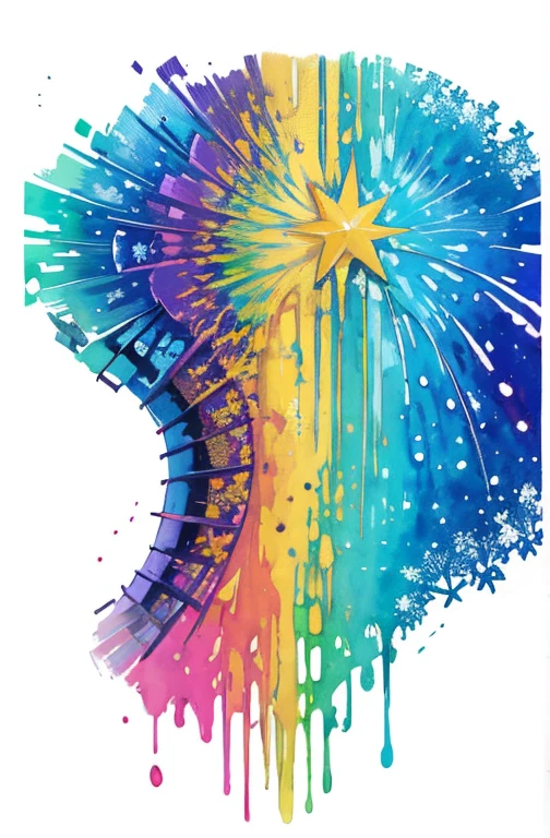 (Obra de arte, maximum quality, melhor qualidade,Watercolor (average),arte oficial, beautiful and aesthetic:1.2),(1 garota:1.3), (arte fractal:1.3),tronco, de lado, olhando para o espectador,standards,(rainbow colored hair,Colorida hair,cabelo meio azul e meio rosa:1.2),Water,liquid, nuvem,Colorida, estrelado,estrelas,