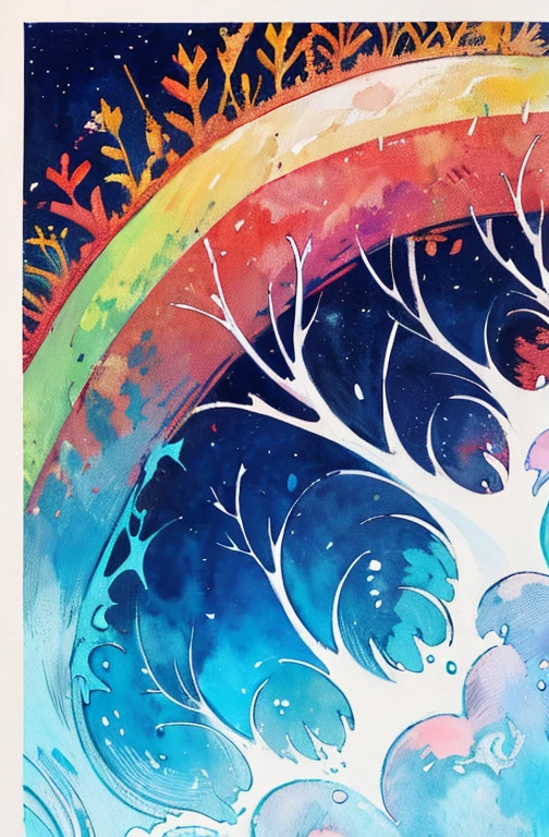 (Obra de arte, maximum quality, melhor qualidade,Watercolor (average),arte oficial, beautiful and aesthetic:1.2),(1 garota:1.3), (arte fractal:1.3),tronco, de lado, olhando para o espectador,standards,(rainbow colored hair,Colorida hair,cabelo meio azul e meio rosa:1.2),Water,liquid, nuvem,Colorida, estrelado,estrelas,