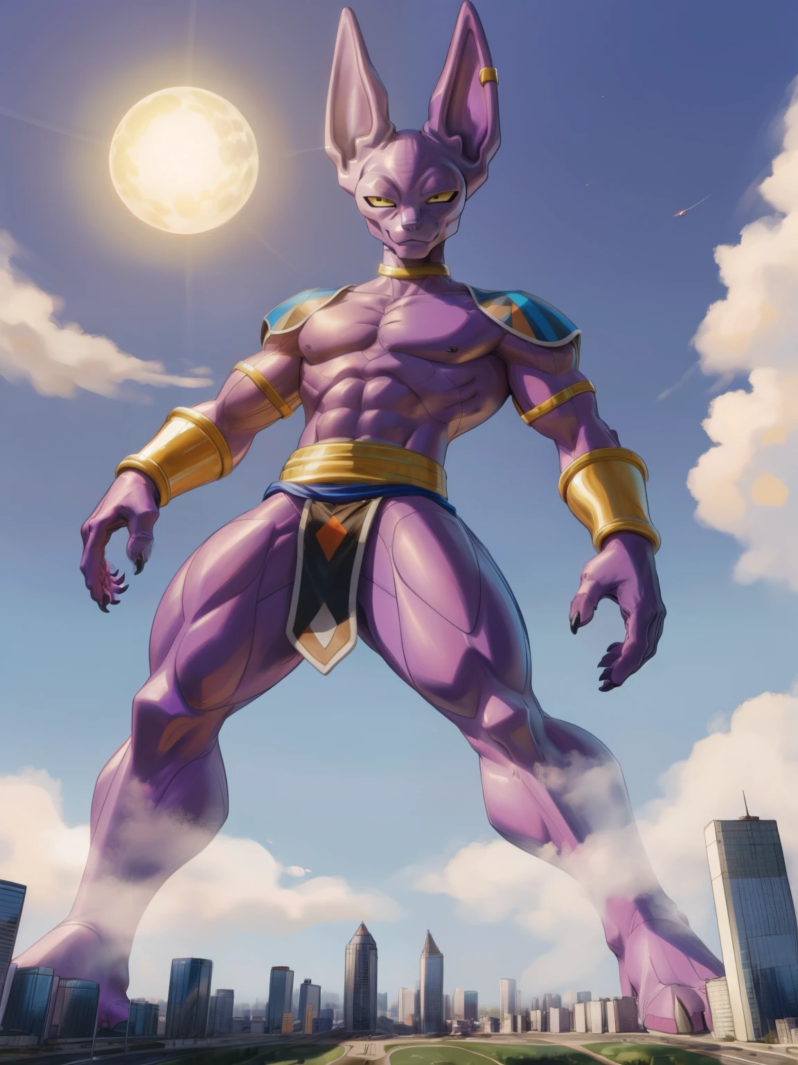 (full body), beerus, macro actively destroying city