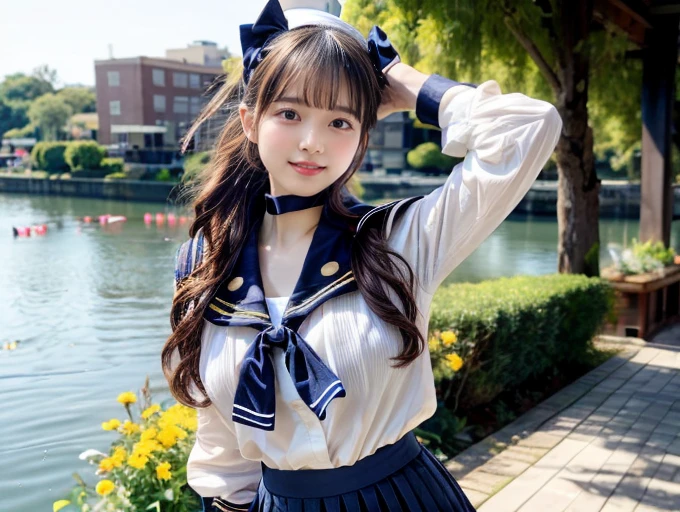 (((very heavy chest))),NSFW, 16k raw photos, highest quality, masterpiece, ultra high resolution, ((She is wearing Beautiful exposed redShe is wearing (a high school sailor uniform).
(navy sailor collar:1.4),(white shirt:1.4),(navy pleats skirt:1.4),(navy bow:1.4))).movie, ((2 girls, , 2 schoolgirls)),((attractive expression)),eyes shine、 looking at the viewer, natural skin texture very heavy chest))),((( metal black ribbon around the neck))).star handle mold、((yellow eyes)),Realistic eye and face details, lip whole, lipstick makeup), fluffy ponytail hair, laughter, Beautiful feet, tall woman, ((glowing skin)),((Beautiful armpit)), slim_feet, huge breasts, cleavage, beautiful natural places, beautiful flower garden、(detailed background,highly exposed, huge breasts, blurred background,, JK ribbon on the neck, jk ribbon, golden hair, bracelet, water, bangs, split your lips、armpit、beautiful hip line、glowing skin、(((eyes shine brightly))),lotion skin、High leg、((black hair)),highly exposed、Skimpy pink luxury fur coat、beautiful sea background、wind effect、