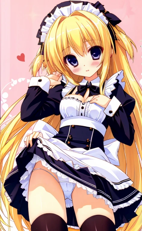 Beautiful long blonde Embarrassing Girl in black maid outfit Long sleeve Long skirt Skirt lifted No underwear