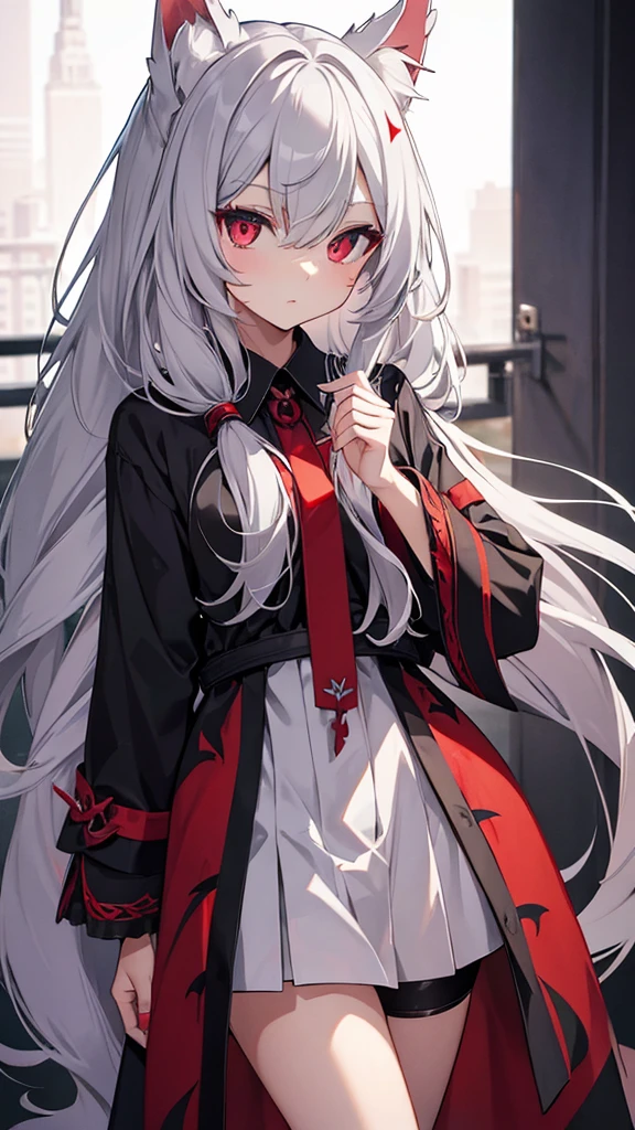 Highest quality　I have long hair　Gray Hair　Sagume Rare God　Feathered 　Red eyes　I don't have anything　vampire　Odd Eye　kind　Miko costume　Cat ear　modern style