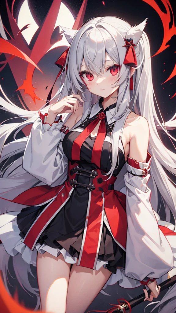 Highest quality I have long hair Gray Hair Sagume Rare God Feathered Red eyes I don't have anything vampire Odd Eye kind Miko costume Cat ear modern style