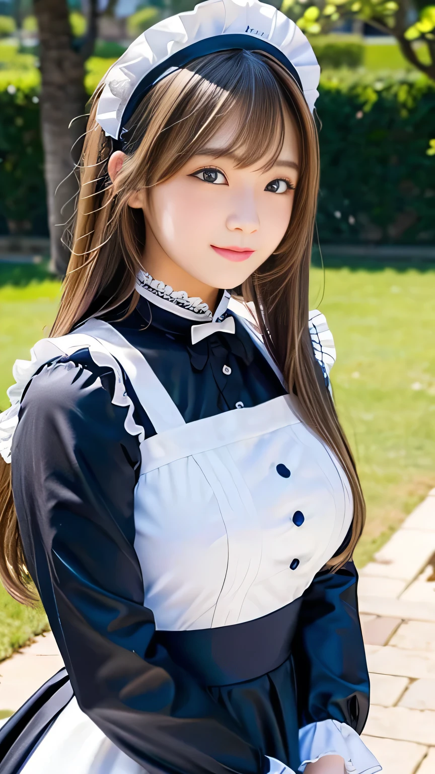 Sexy Big 、A cute 15-year-old girl with a sexy and cute look, beautiful and sexy face、A strong wind blows my hair in front of my face、With straight blonde hair、beautiful, Cute and sexy eyes hidden behind long bangs、Sexy maid outfit、2A friendly maid