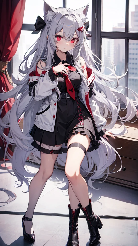 Highest quality I have long hair Gray Hair Sagume Rare God Red eyes I don't have anything vampire Odd Eye kind Miko costume Cat ear modern style