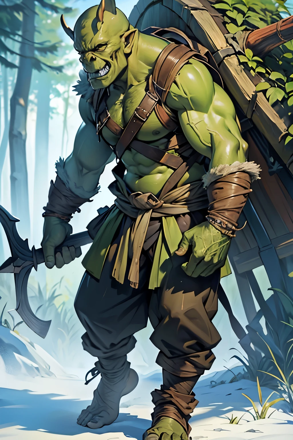 (full body), 8K,1 green-skinned orcnive, (realistic representation), orc themed, goblin portrait, super detailed fantasy characters, Humanoid Creatures, creature concept art