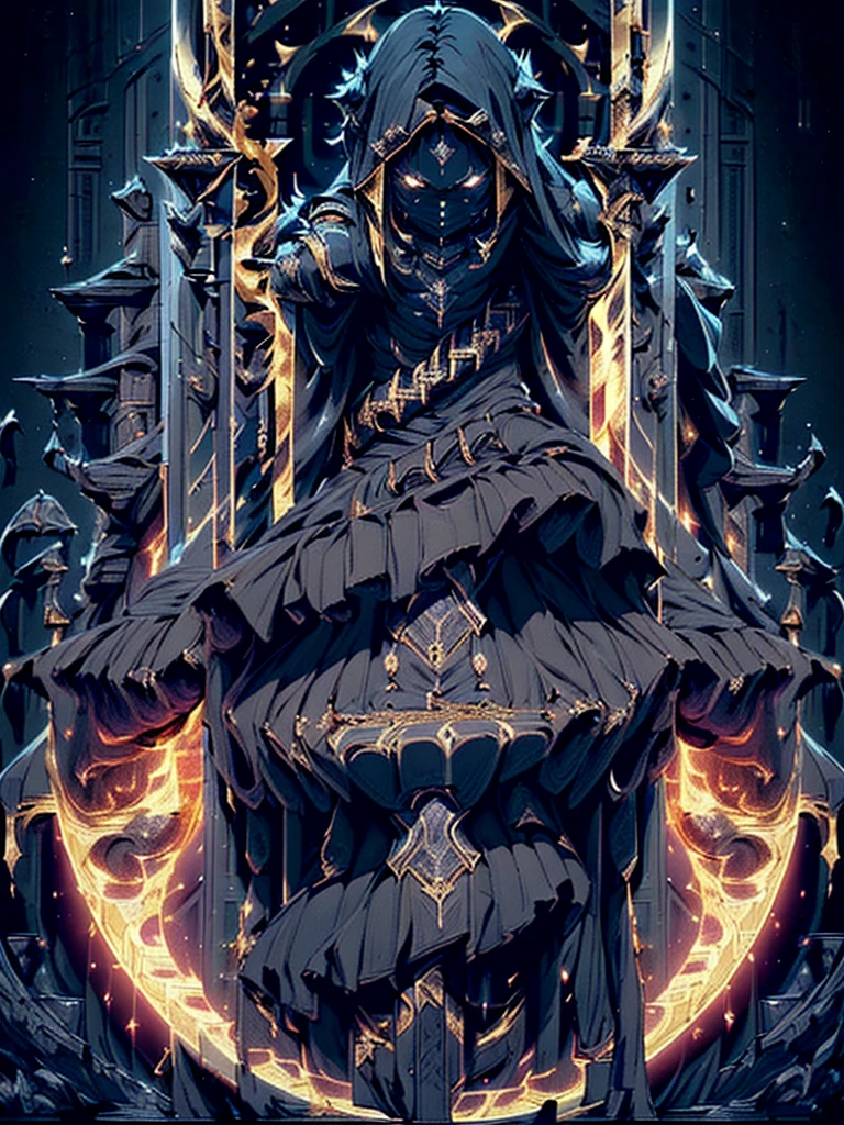 Design a layout showcase Gaming character, (1girl). Black+Gold clothes, opulent and dark, ((showcase weapon:1.4)), cursed blade, (masterpiece:1.2), (best quality), 4k, ultra-detailed, (Step by step design, layout art:1.5), (gloomy lighting, cursed atmosphere), dark knight, ((cursed gloves)), (((revealing armor:1.3))), dark vambraces, cursed boots, (((full_body_shot:1.4)))