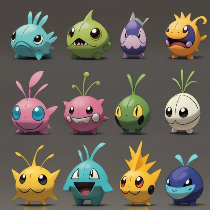 Monster characters sprites set in pokemen style,  