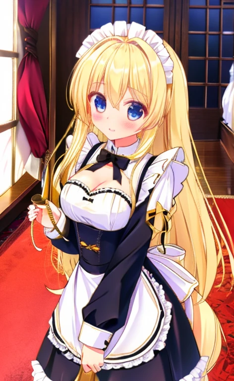 Beautiful long blonde　Embarrassing　Girl in black maid outfit　Long sleeve　Long skirt　pov-doggy-graphos