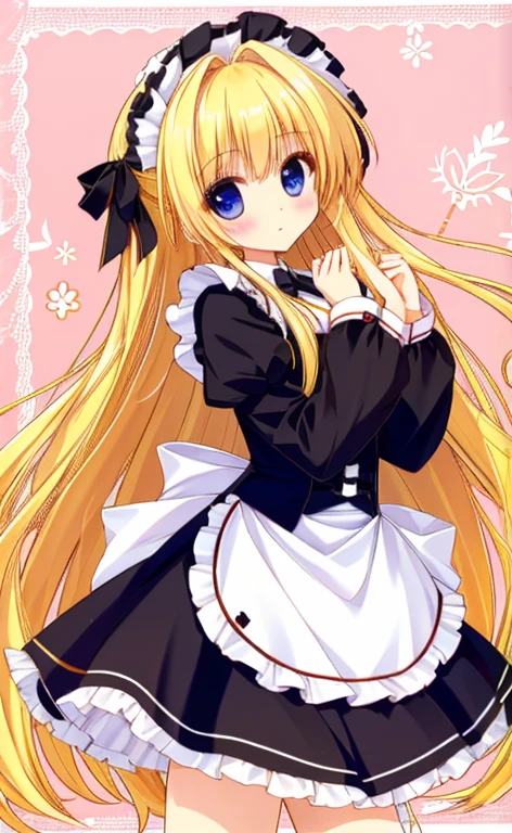 Beautiful long blonde　Girl in black maid outfit　Long sleeve　whole body　Long skirt