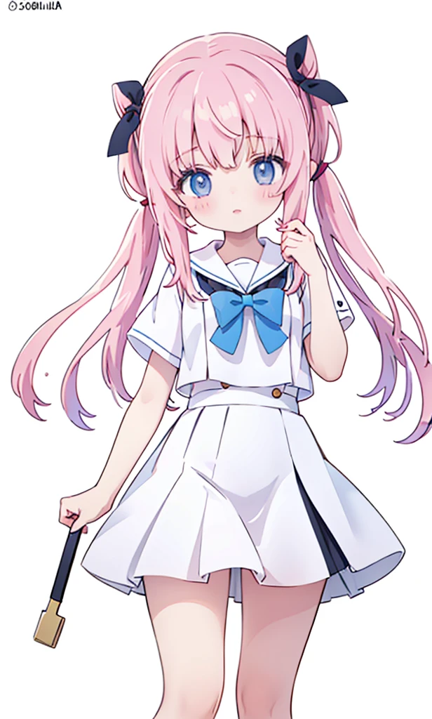 masterpiece, best quality, high resolution, aabeta, double, white simple background, standing, slim waist, cute, sailor uniform,  (PastelColors: 1.3)