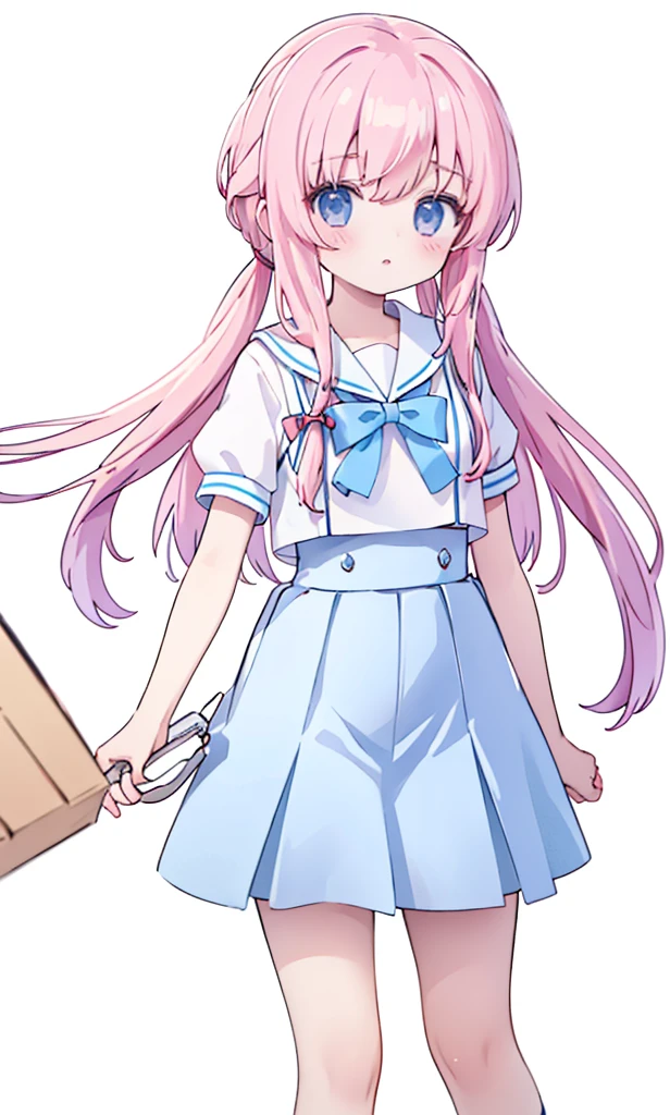 masterpiece, best quality, high resolution, aabeta, double, white simple background, standing, slim waist, cute, sailor uniform, (PastelColors: 1.3)