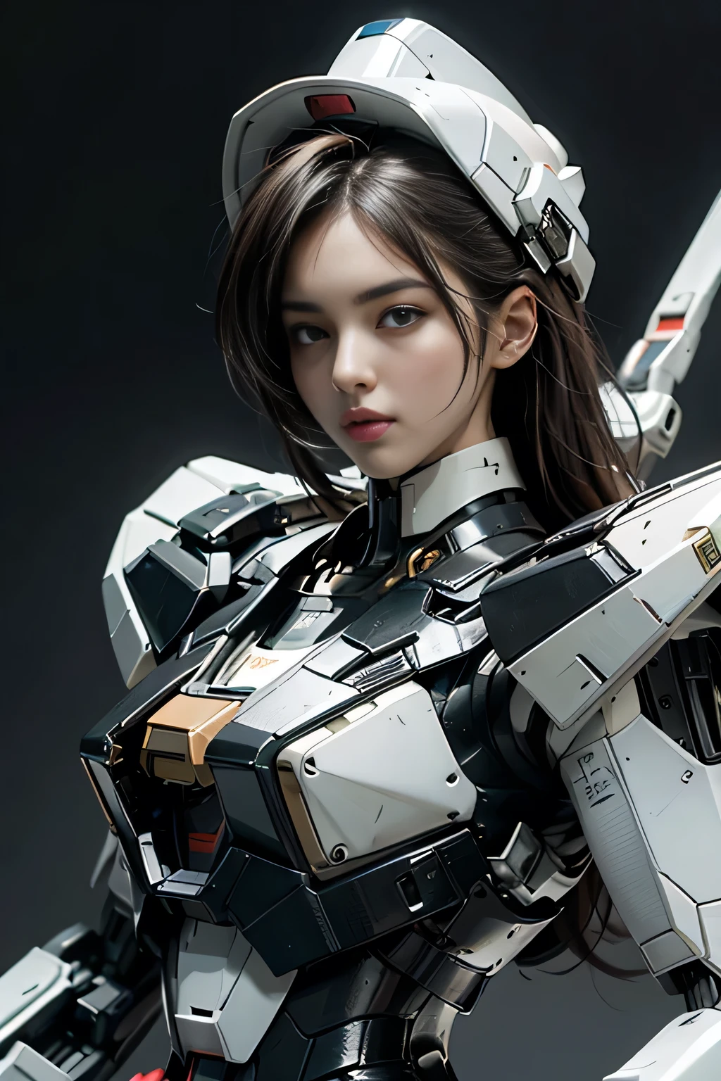 Textured skin, Super Detail, high details, High quality, Best Quality, hight resolution, 1080p, hard disk, a beauty、She wears a futuristic Gundam mecha(Gundam)