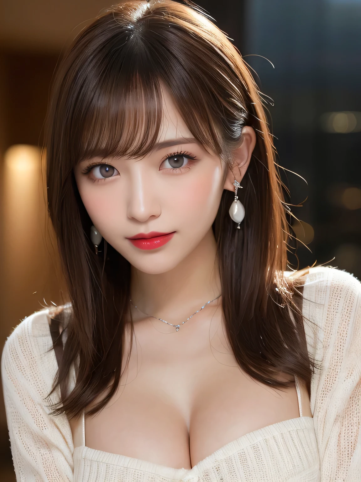 Beautiful urban college girl, masterpiece, light makeup, Red lips, Silver Hair, Disheveled long hair, Beautiful and elegant. Ultra high definition, masterpiece, Realistic texture, Perfect job, 16k, High resolution, night, Cinema Lighting, exquisite features, blue eyes, Japanese Idols, Beautiful Face, Cute Smile, Brown Hair, ponytail, Beautiful Hair, glamorous, Big Breasts, Huge breasts, Huge breasts, Erect nipples, Greasy muscle, Shiny skin, Sunburned skin, Dark Skin, Big eyes, Smooth Skin, Earrings, necklace, Tattoo, Super sexy body, tanned Big Breasts, Wet, Light knitted dresses, Valley