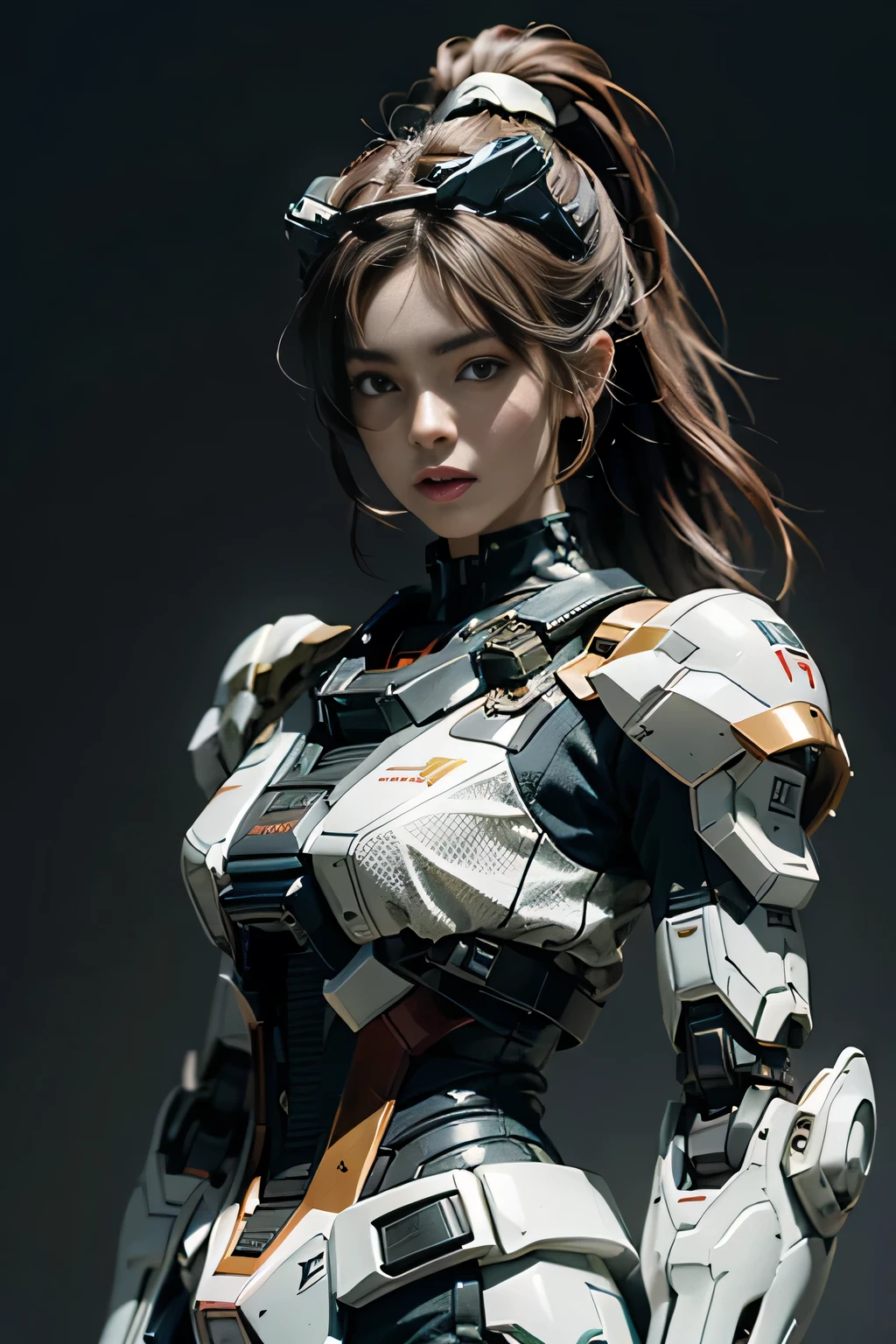 Textured skin, Super Detail, high details, High quality, Best Quality, hight resolution, 1080p, hard disk, a beauty、She wears a futuristic Gundam mecha(Gundam)