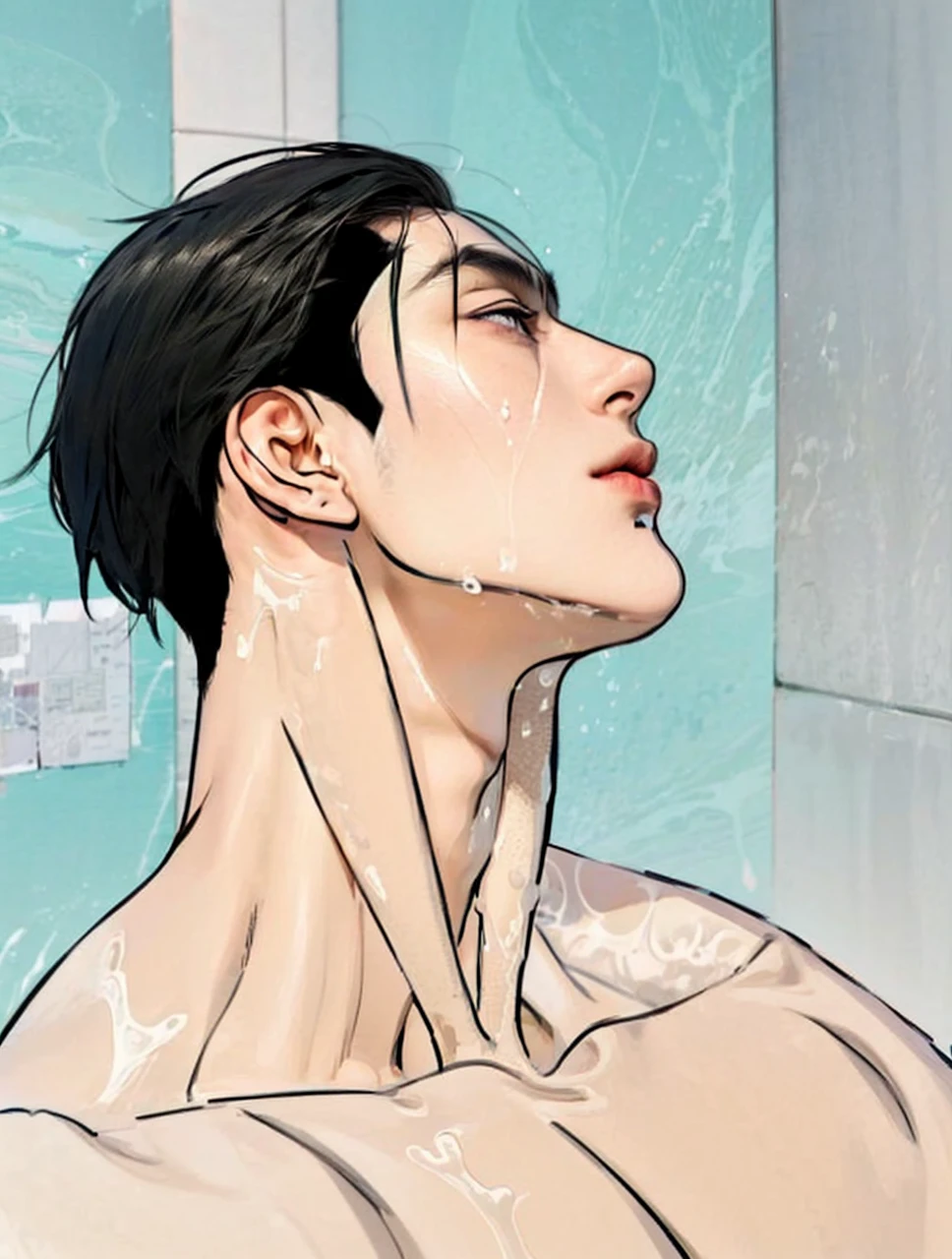 Masterpiece of man, Adult man with firm facial features like an Dutch, black eyes, his nose is sharp, mature, black eyes, neat short black hair, very handsome, white, clean, smooth skin, muscular
