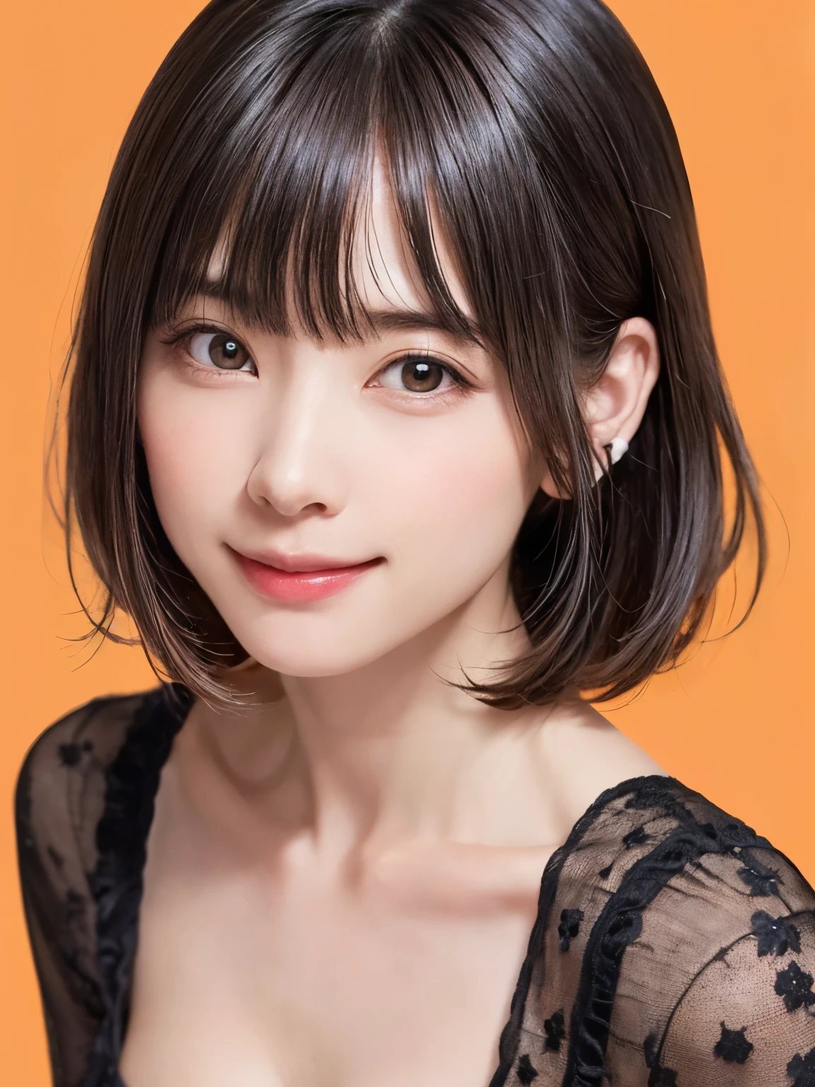 (software:1.8、masterpiece, highest quality),1 girl, alone, have, Realistic, Realistic, Looking at the audience, Looking into the camera、Light brown eyes, 非常に詳細な光沢のある髪のブルネットのショートBob Hair, short hair:1.8、Bob Hair、Beautiful symmetrical face、Spring Clothes:1.6, Whity, lips, bangs, Outdoor, Mouth closed, Upper Body、Big eyes、eyelash、((Very simple white background:1.8))、(((bangsのあるshort hair、Big eyes、big and full 胸、Looking at the audience、Beautiful beauty、Show me your ears、Long neck、smile、please close your mouth and smile)))、Ideal body type、((({Huge|big|Hugeな|Mega} Chest 2, Cleavage:2、shut up.とても幸せなsmile、shut up.、Beautiful Teeth、elevation、Dutch Angle Shot)))