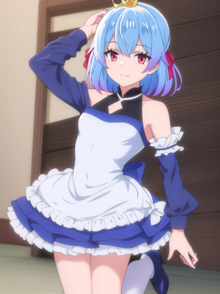 ((Best quality))),((Ultra-detailed)),((illustration)),((Disheveled hair)),((frilld)),(1 girl),(Solo),
1girl,solo,rating:safe,armband,armpits,arms_up,ballerina,ballet,ballet_slippers,bare_arms,bare_shoulders,black_dress,black_footwear,blue_ribbon,breasts,circle_skirt,cleavage,clothing,crossed_legs,crown,dress,pointe,female,garter,hair_bun,hair_rings,headwear,legs,looking_at_viewer,makaria,plantar_flexion,ribbon,see-through,short_hair,single_hair_bun,small_breasts,smile,standing_on_one_leg,standing,tiara,tied_hair,
blue_hair,red_eyes,