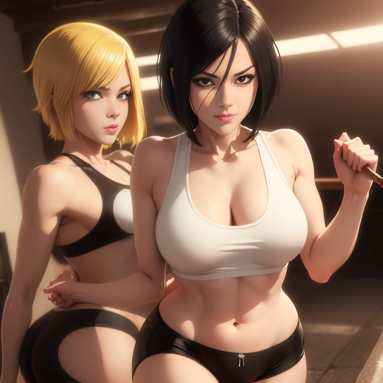Alexis is a muscular fighter girl and a sadistic bully. (Bully Boxer Tomboy), in a black sports bra top and black tight shorts posing, seductive anime girl, attractive anime girl, thicc, sultry smirk, extremely detailed artgerm, teasing smile, anime moe artstyle, anime girls, anime girl, (anime girl), anime best girl, beautiful alluring anime woman, ecchi anime style, anime waifu, an anime girl, woStoya