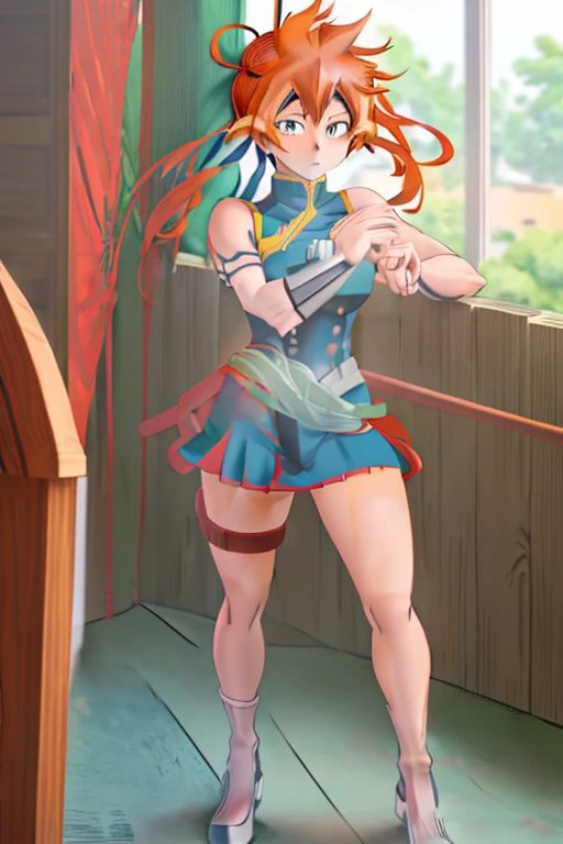 Itsuka kendo((In my hero academia)),(Author kohei horikoshi),(orange red hair tied in a ponytail),(expressive blue-green eyes),(white),(Beautiful image:1.5),(pretty face:1.5),(full body portrait),(perfect image resolution)