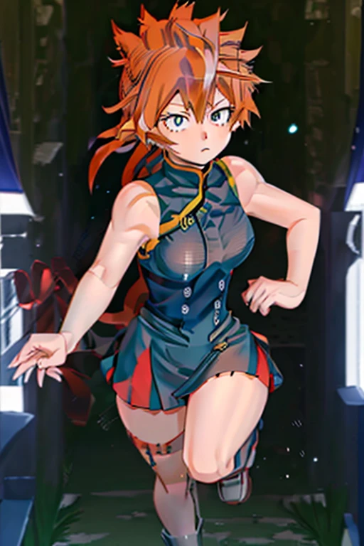 Itsuka kendo((In my hero academia)),(Author kohei horikoshi),(orange red hair tied in a ponytail),(expressive blue-green eyes),(white),(Beautiful image:1.5),(pretty face:1.5),(full body portrait),(perfect image resolution)