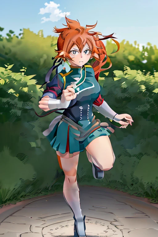 Itsuka kendo((In my hero academia)),(Author kohei horikoshi),(orange red hair tied in a ponytail),(expressive blue-green eyes),(white),(Beautiful image:1.5),(pretty face:1.5),(full body portrait),(perfect image resolution)