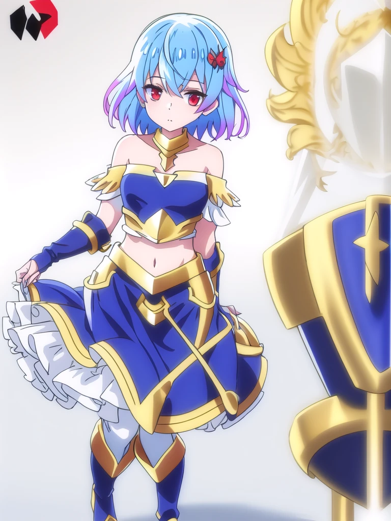 ((Best quality))), ((Ultra-detailed)), ((illustration)), ((Disheveled hair)), ((frilld)), (1 girl), (Solo),
1girl, arabian_clothes, bare_shoulders, breasts, bridal_gauntlets, full_body, jewelry, short_hair, mask, midriff, mouth_veil, navel, necklace, pants, solo, veil, rating:safe, arm_warmers, blue_footwear, card, card_(object), choker, cleavage, dress, female, hair_ornament, hand_up, holding, holding_card, holding_object, looking_at_viewer, makaria, small_breasts, standing, standing_on_one_leg, sun_hair_ornament
blue_hair,red_eyes,