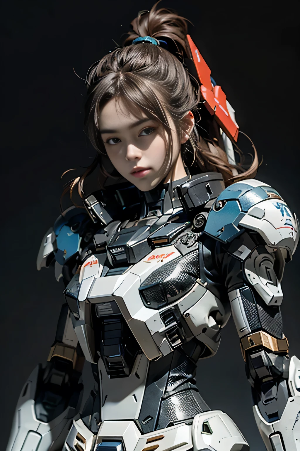 Textured skin, Super Detail, high details, High quality, Best Quality, hight resolution, 1080p, hard disk, a beauty、She wears a futuristic Gundam mecha(Gundam)