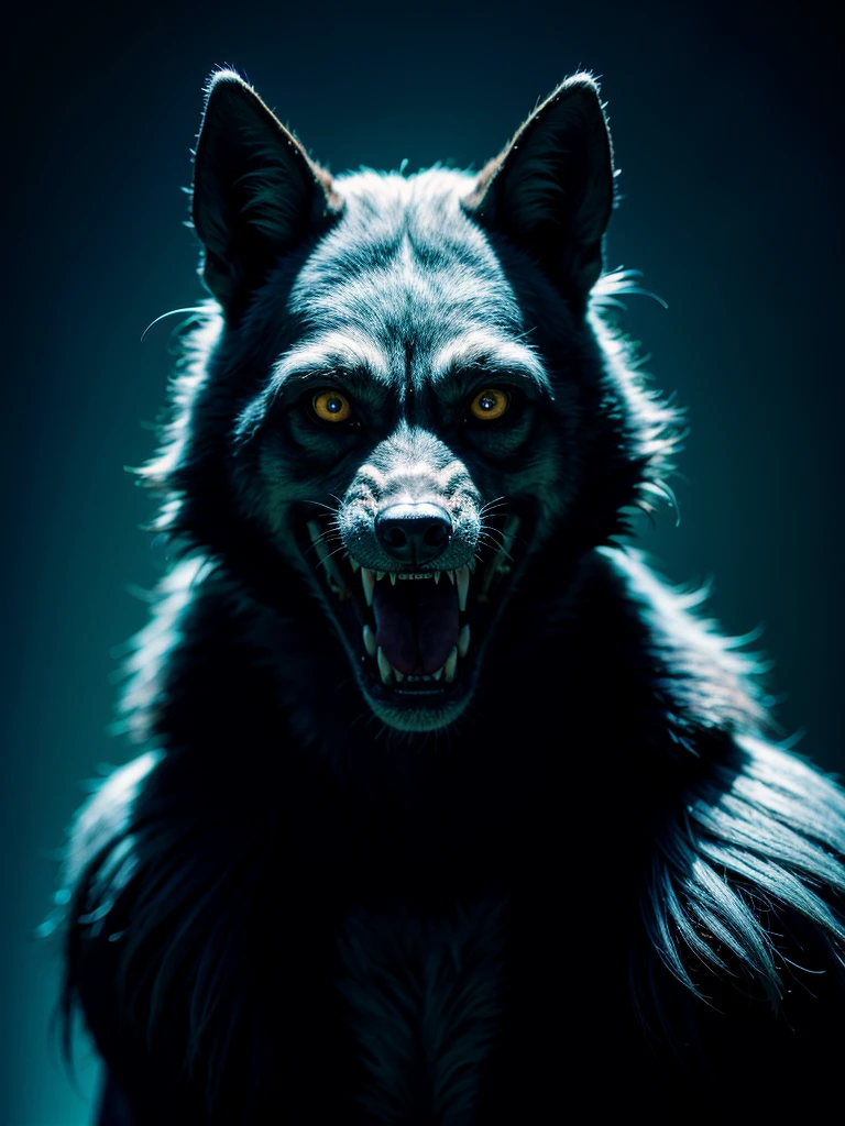 Raw photo, horror photoshoot, werewolf, gothic lights