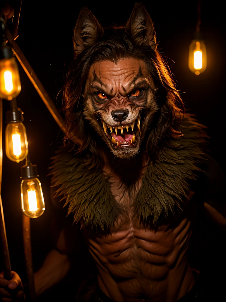 Raw photo, horror photoshoot, werewolf, gothic lights