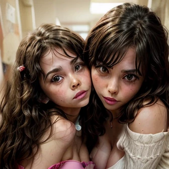 Your busty wife is conjoined to your daughter. Your wife is masturbating the pussy they share on her two headed body. Your conjoined daughter looks embarrassed and doesn’t want to look at your wife while you watch her finger herself. She’s trying to stop your wife.