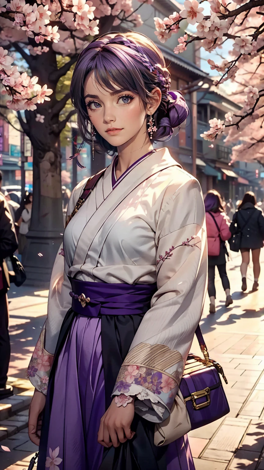 High resolution, masterpiece,sakura matou,destiny, Purple Hair, alone, One girl,outside,Detailed Background, Fine grain,