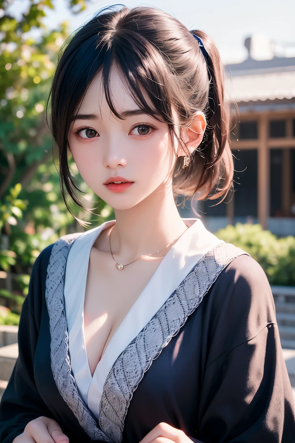 (1 nogizaka girl,raw photo,photo realistic:1.5),(best quality, high quality,HDR, highest quality,ultra high resolution,high resolution,high res,ultra high difinition,huge file size,8K,2K wallpaper,8K wallpaper,high quality texture,amazing,an extremely delicate:1.4),one girl, Japanese famous idol,beautiful face,small face,absurd,ridiculous,incredibly ridiculous,portrait,breasts close up,blurry background,(school uniform,cleavage,no makeup:1.2),(six_heads tall),medium skin,beautiful skin,detailed skin,six heads tall,black hair,silky hair,(Japanese eyes:1.3),detailed eyes,black eyes,Japanese idol eyes,triangle eyes,Japanese nose,5-fingers,(Light Particles, Lens Flare, Luminous Particles: 0.7),looking at viewer,bright lighting,professional lighting,girl