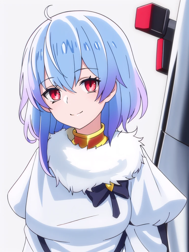 ((Best quality))),((Ultra-detailed)),((illustration)),((Disheveled hair)),((frilld)),(1 girl),(Solo),1girl,closed_mouth,looking_at_viewer,solo,rating:safe,arms_behind_back,bangs,black_bow,blush,bow,clothing,dress,eyebrows_visible_through_hair,female,female_only,fur_hat,hair_flaps,hat,head_tilt,headwear,long_hair,long_sleeves,sidelocks,smile,short_hair, blue_hair,red_eyes,
