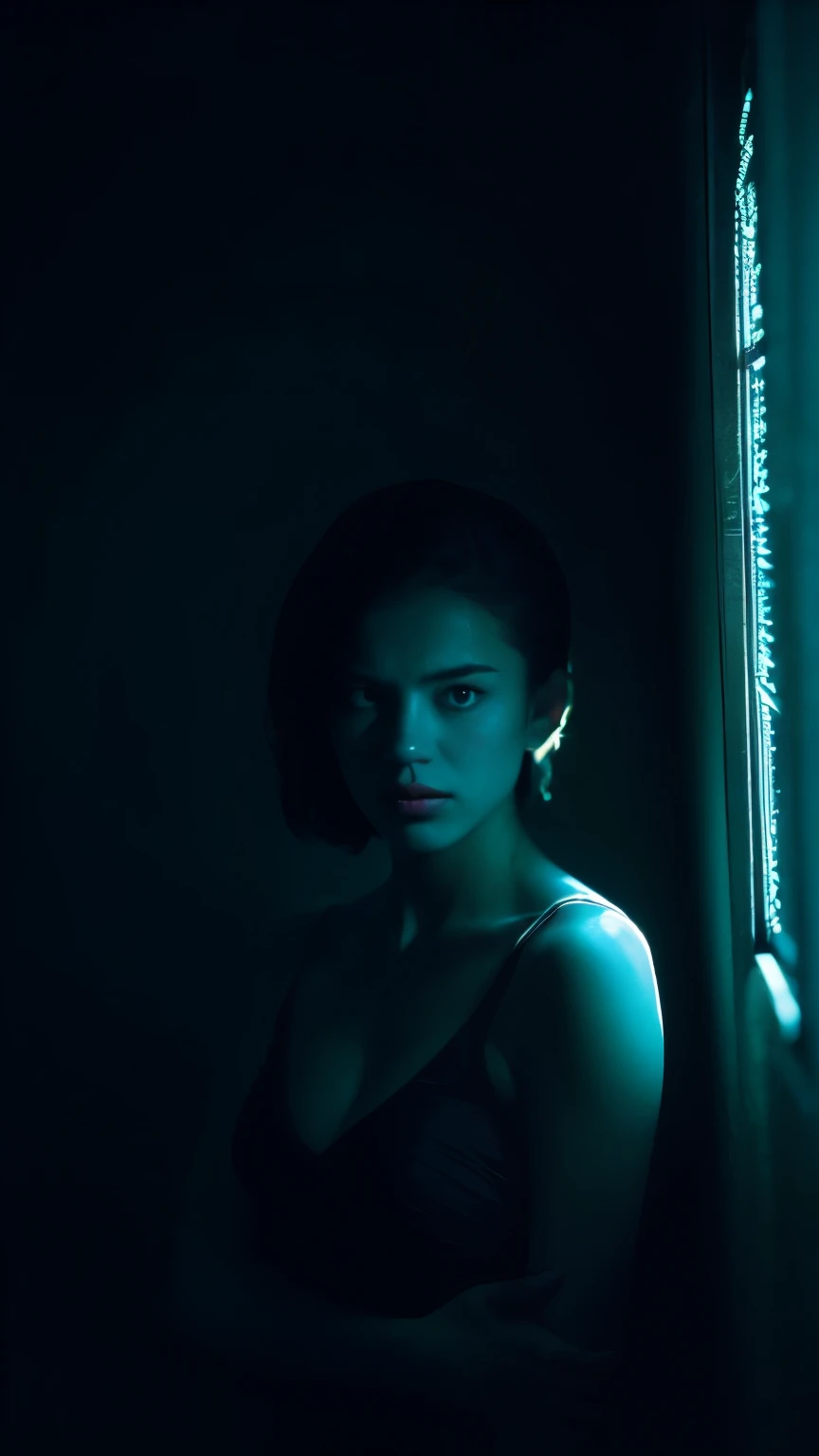 Create an intense, evocative portrait in the Japanese retro anime style of the 80s and 90s. The scene features a male bathed in deep blue light, leaning against a wall with her arms raised, eyes closed in a moment of raw emotion. Her attire is minimal, accentuating the curves of her body and the dramatic shadows cast by the lighting. The background is stark, with sharp contrasts highlighting the contours of her form. The blue and black palette intensifies the mood, evoking a sense of mystery and allure. Subtle film grain and meticulous shading add depth and texture, emphasizing the emotional gravity of the scene. The lighting creates a chiaroscuro effect, accentuating her expressive pose and the intense atmosphere.