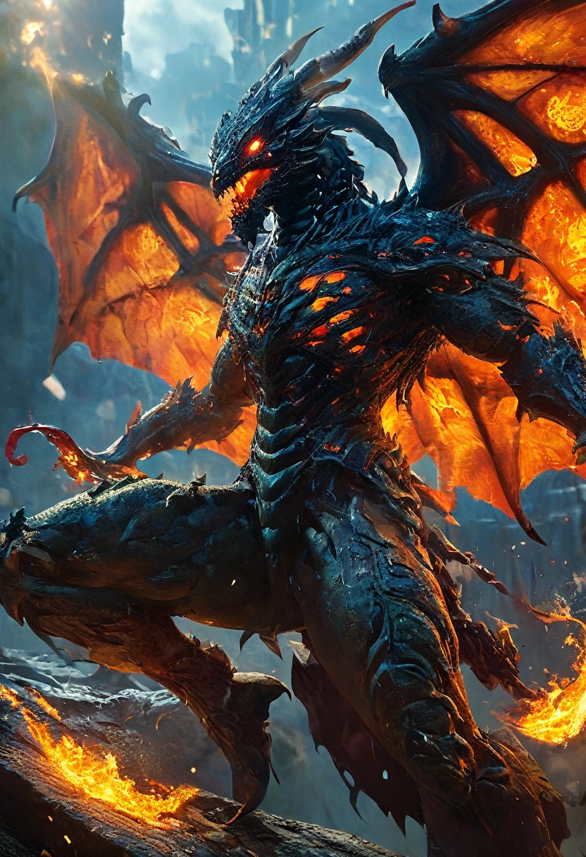 (highest quality,4K,8k,High resolution,masterpiece:1.2), Very detailed, (Realistic,photoRealistic,photo-Realistic:1.37), black creature, Otherworldly, Lovecraft, Chitinous Skin, Bioluminescence Pattern, Dark Color Palette, Spooky lighting.(Browsing Caution:1.4), black, red, orange, 非常に長く鋭いredい爪, Big Claws, Her body is bioluminescent. Moisturized Skin, (Extremely detailed and intricate skin patterns:1.2), (Translucent chitinous exoskeleton:1.3), (Very small waist:1.4), (Destroyed Anatomy:1.5), violent, erotic,dragon king:2.5,The Birth of the Demon King,A glowing magic circle floating in the air:1.8,Spatial Transfer:1.5,