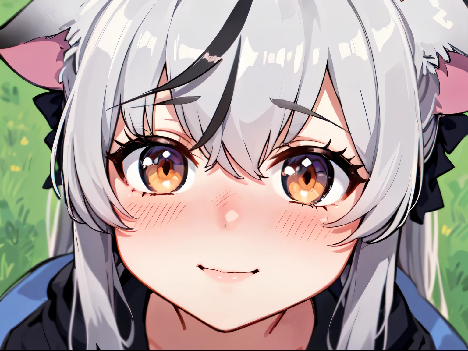 masutepiece, top-quality, ultra-details, Solo Focus,
(1KOKONA, open arms for viewer),
pigeon toed,
, White hair, Orange Eye, Smile:0.8, blush:1.3,
Black clothes, Black jacket, White skirt,
(From-front-above, Close-up Face:1.4),