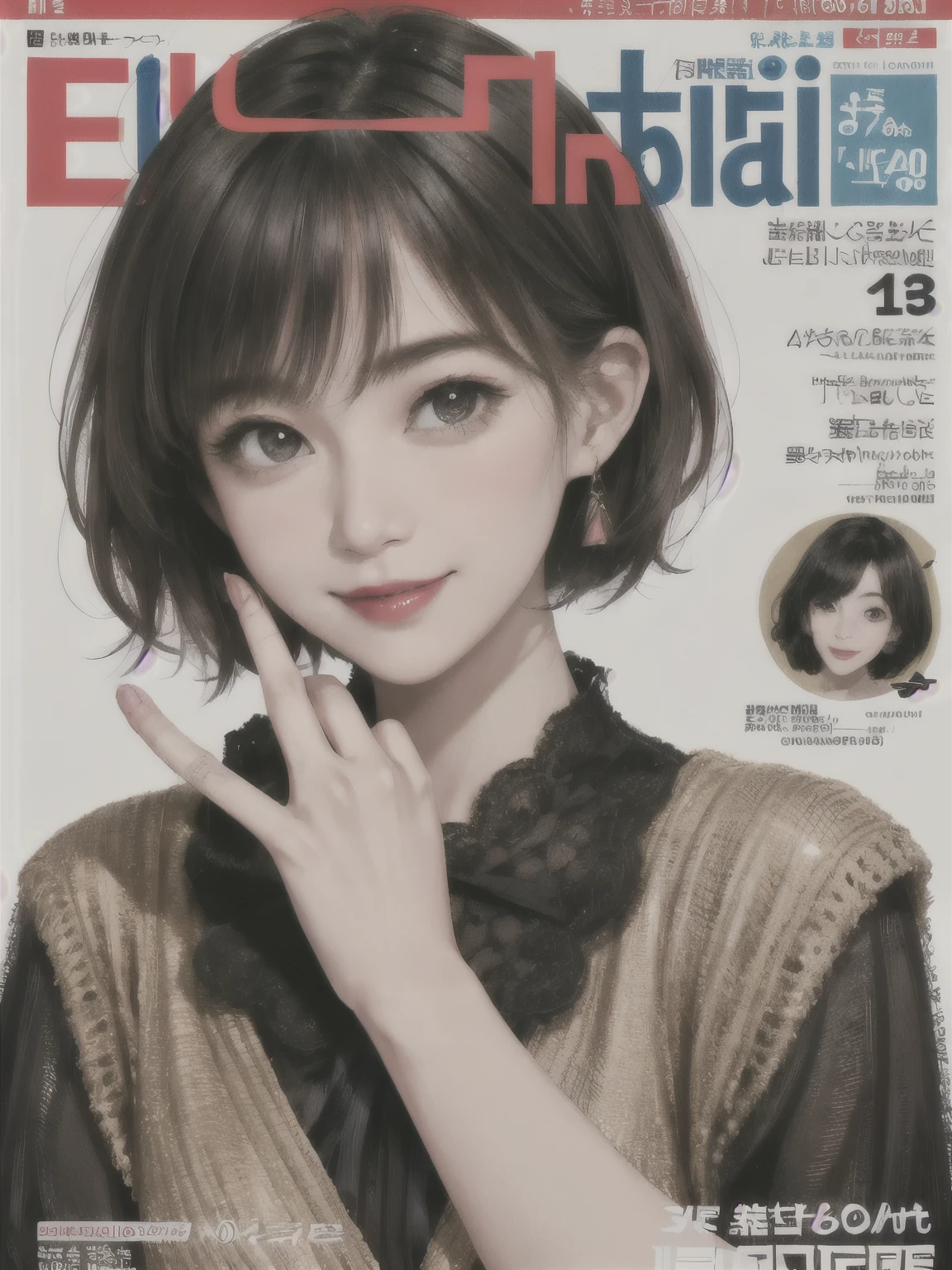 233 20-year-old female, short hair, Magazine Cover, A kind smile, lipstick