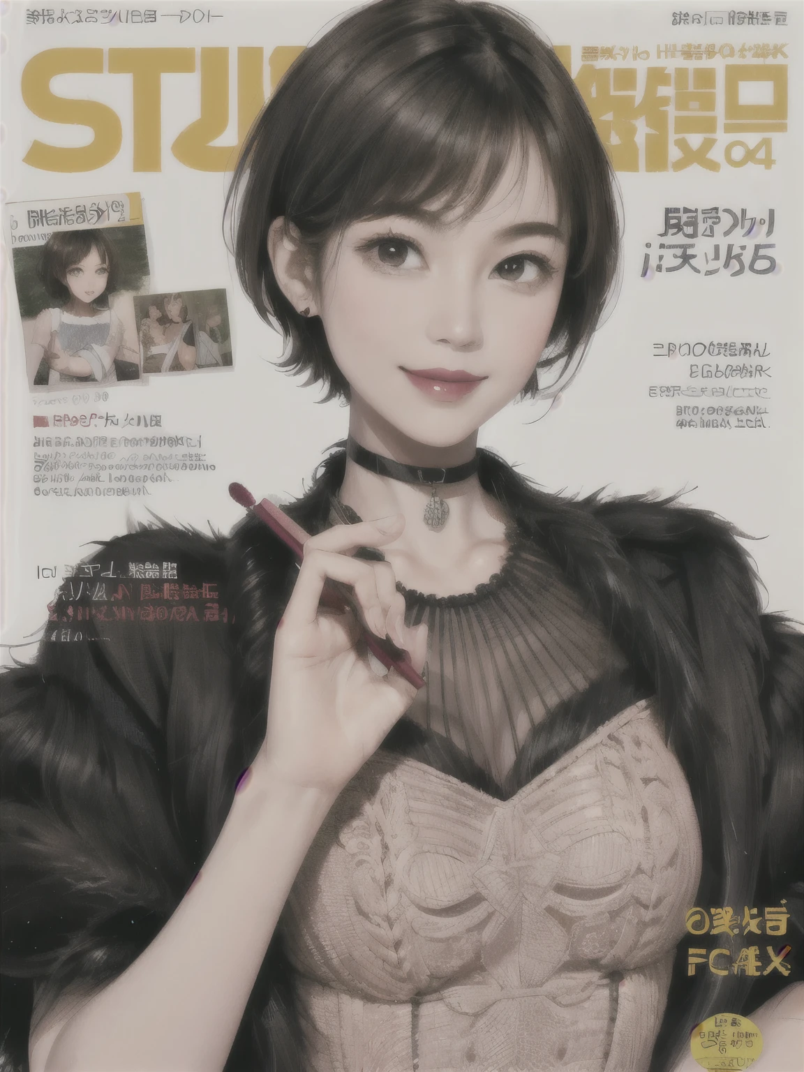 233 20-year-old female, short hair, Magazine Cover, A kind smile, lipstick
