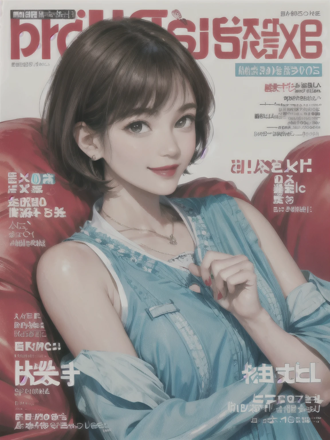 233 20-year-old female, short hair, Magazine Cover, A kind smile, lipstick