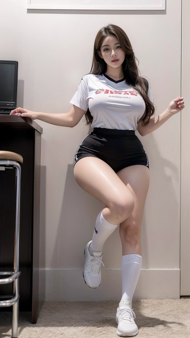 ((masterpiece)),(((best quality))),((Character Design Sheet)),((sketch)),((vulgar)),Thick thighs,1 girl,What's the big deal ,((Between breasts)),Cat Juice,Wearing wet sexy soccer uniform and soccer shoes,Half-lifted shirt,Express breast milk