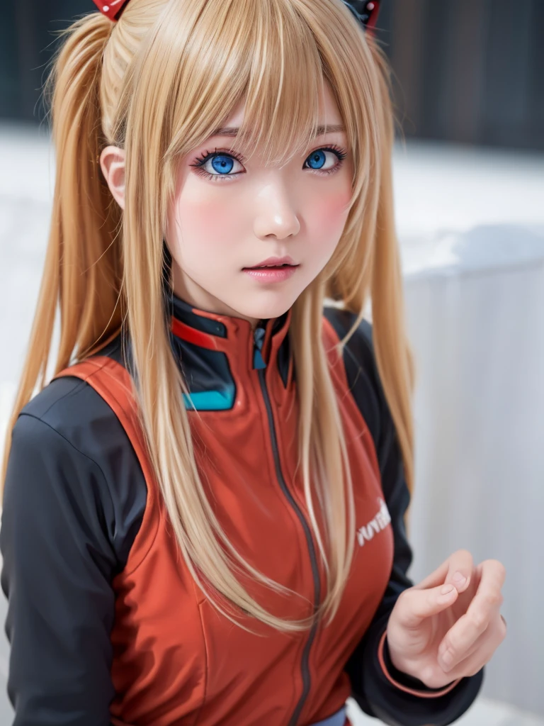 ((Best quality)), ((Masterpiece)), (Details: 1.4), 3D, Asuka Langley Soryu, Asuka, high resolution (high dynamic range), ray tracing, NVIDIA, super resolution, Unreal 5, subsurface scattering ,PBR texturing, post-processing, anisotropic filtering, depth of field, maximum sharpness and sharpness, multi-layered textures, albedo and specular maps, surface shading, accurate simulation of light and matter interaction, perfect proportions ,Octane Rendering,Two-Tone Lighting,Wide Aperture,Low ISO,White Balance,Rule of Thirds,8K RAW,(Masterpiece: 1.4, Best Quality), (Intricate Details), Unity8k Wallpaper, Highly Detailed, Beautiful and Mysterious, Details background, realistic, alone, perfectly detailed face, detailed blue eyes, highly detailed, blush, hair ornament, chignon mahogany hair, (blonde), plug suit 02, Shikinami Asuka Langley, Evangelion, Slender , full body suit, black background, above the waist,composition that shows the whole body,