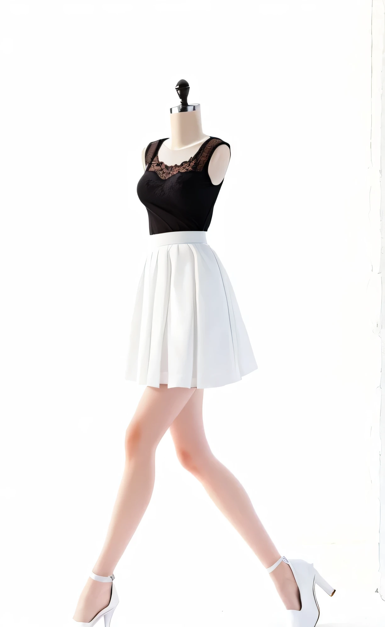 clothing,((Everyday black lace top)),((White skirt for the lower body))