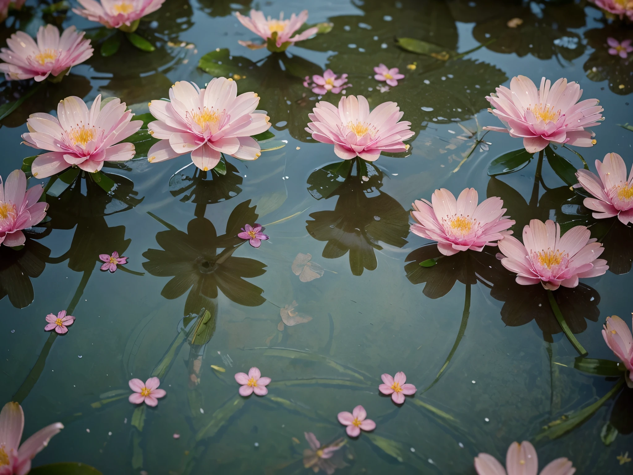 There are many pink flowers in the water, Beautiful wallpaper, beatiful background, Really beautiful nature, flowers rain everywhere, dewdrops, Magical flowers, Dewdrops, Summer morning dew, Beautiful background, Beautiful nature, beautiful flowers and crystals, very beautiful photograph of, Beautiful flowers, wallpaper hd, Beautiful photography, dew, drizzle, beautiful macro photography, Pink flowers